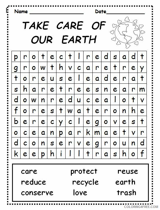 Earth Coloring Pages Educational Take Care of Our Earth Word Search 2020 1456 Coloring4free