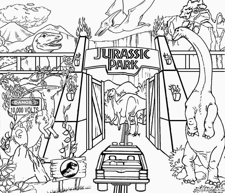 Jurassic World Coloring Pages for boys park entrance Printable 2020 0502 Coloring4free