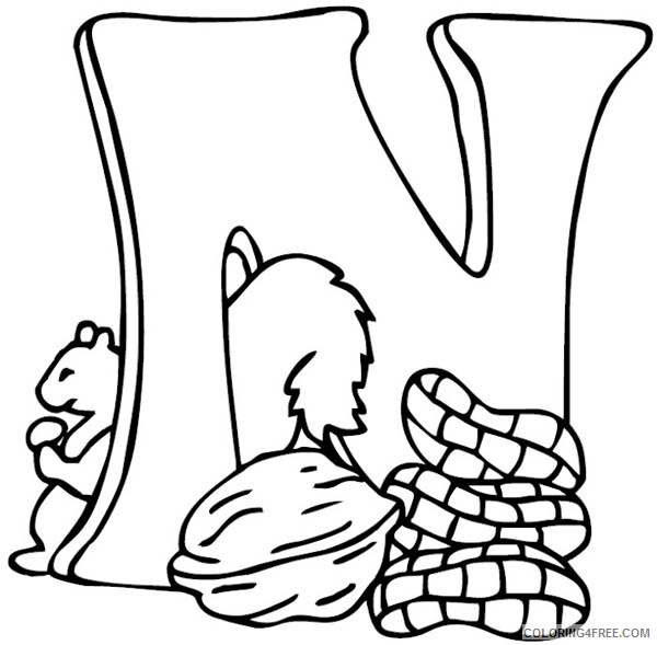 Letter Coloring Pages Educational Big Letter N for Nut Printable 2020 1587 Coloring4free
