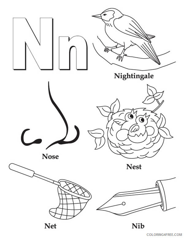 Letter Coloring Pages Educational Words Begin with Letter N Printable 2020 1643 Coloring4free
