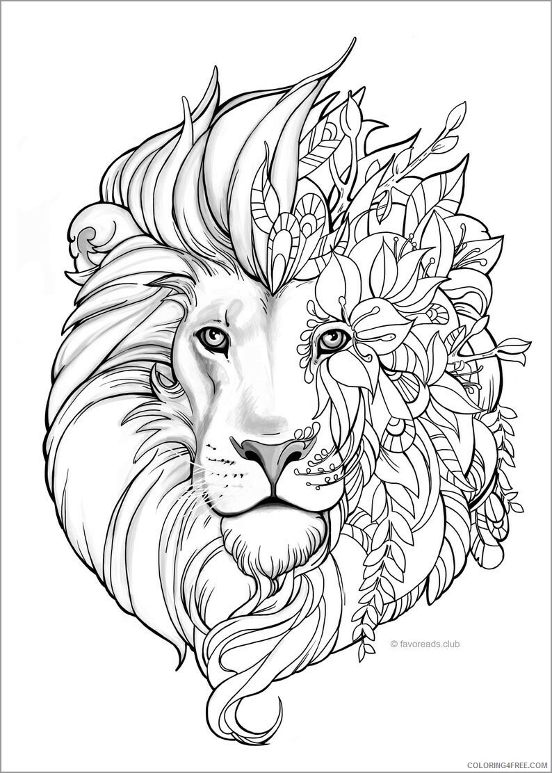 Lion Coloring Pages Adult lion head for adults Printable 2020 507 Coloring4free