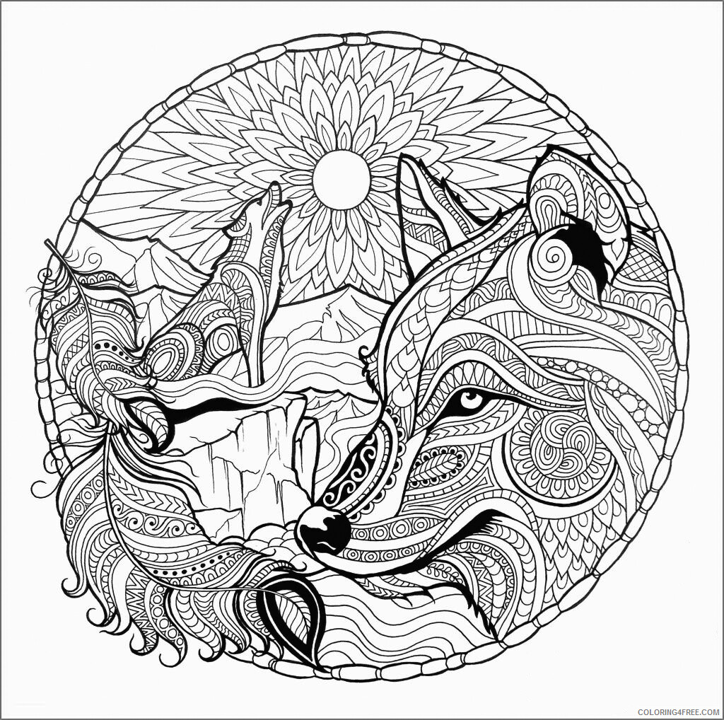 Mandala Coloring Pages Adult Wolf Mandala Scene for Adults Printable 2020 643 Coloring4free