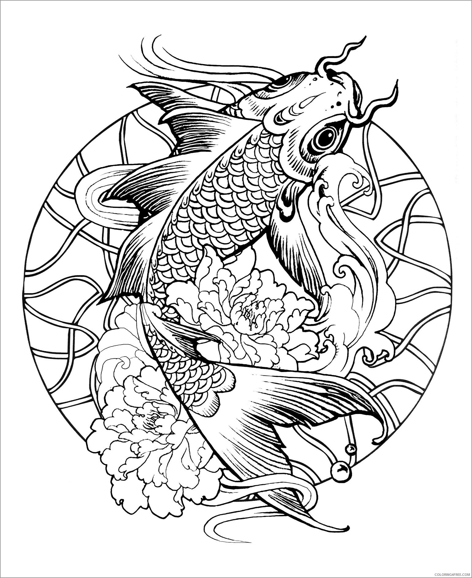 Mandala Coloring Pages Adult mandala carp fish for adult Printable 2020 551 Coloring4free