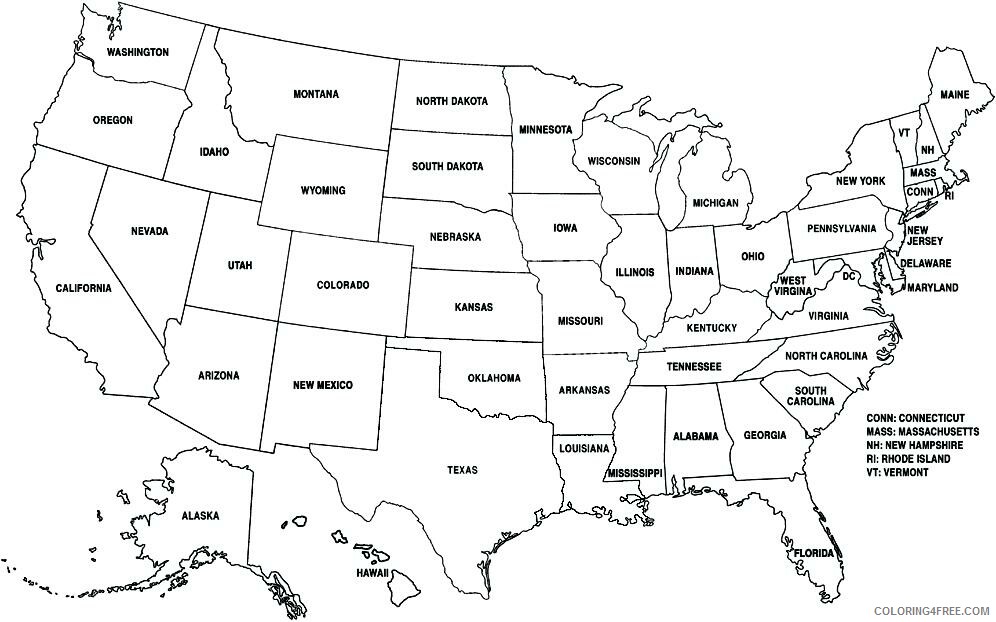 Map Coloring Pages Educational Labeled US Map Printable 2020 1650 Coloring4free