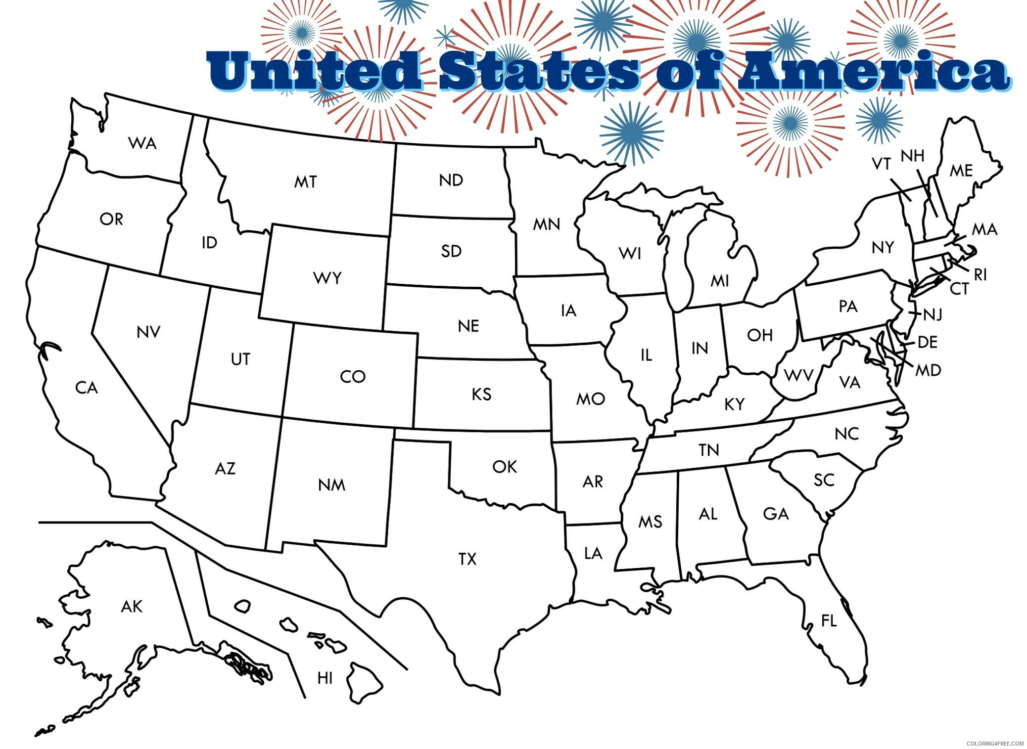 Map Coloring Pages Educational Patriotic US Map Printable 2020 1676 Coloring4free