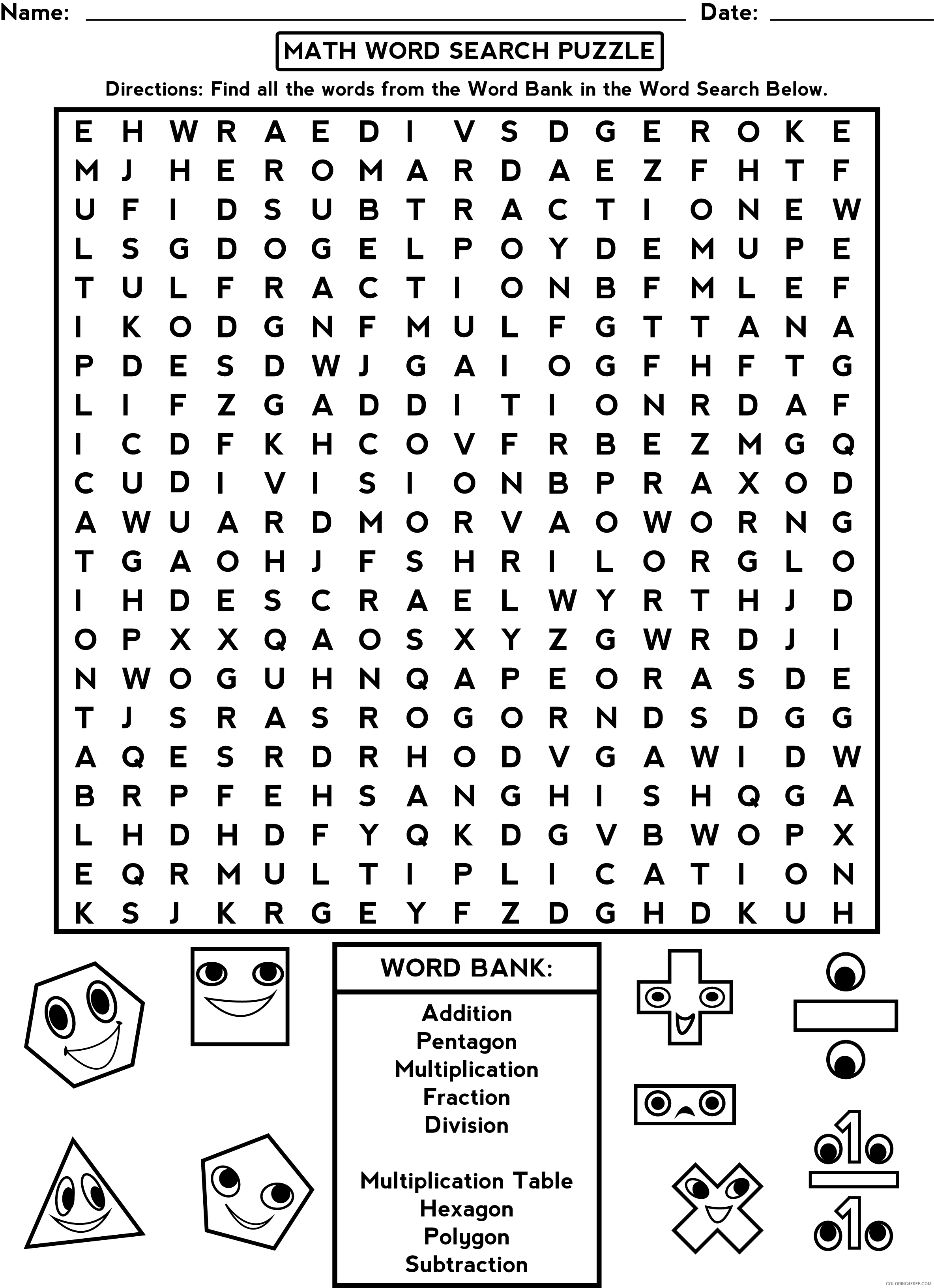 Math Coloring Pages Educational Third Grade Math Word Search Print 2020 1725 Coloring4free
