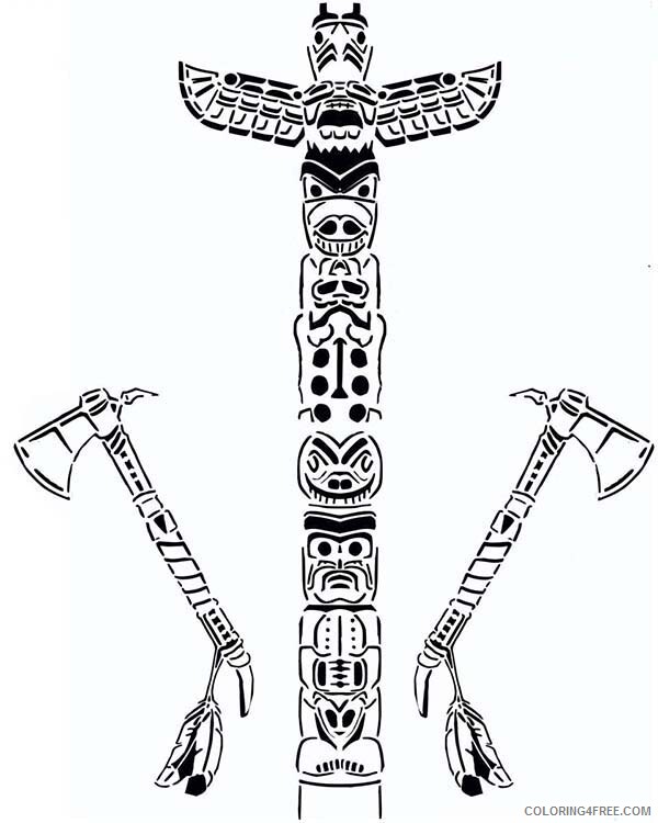 Native American Coloring Pages for boys Totem and Tomahawk Printable 2020 0688 Coloring4free