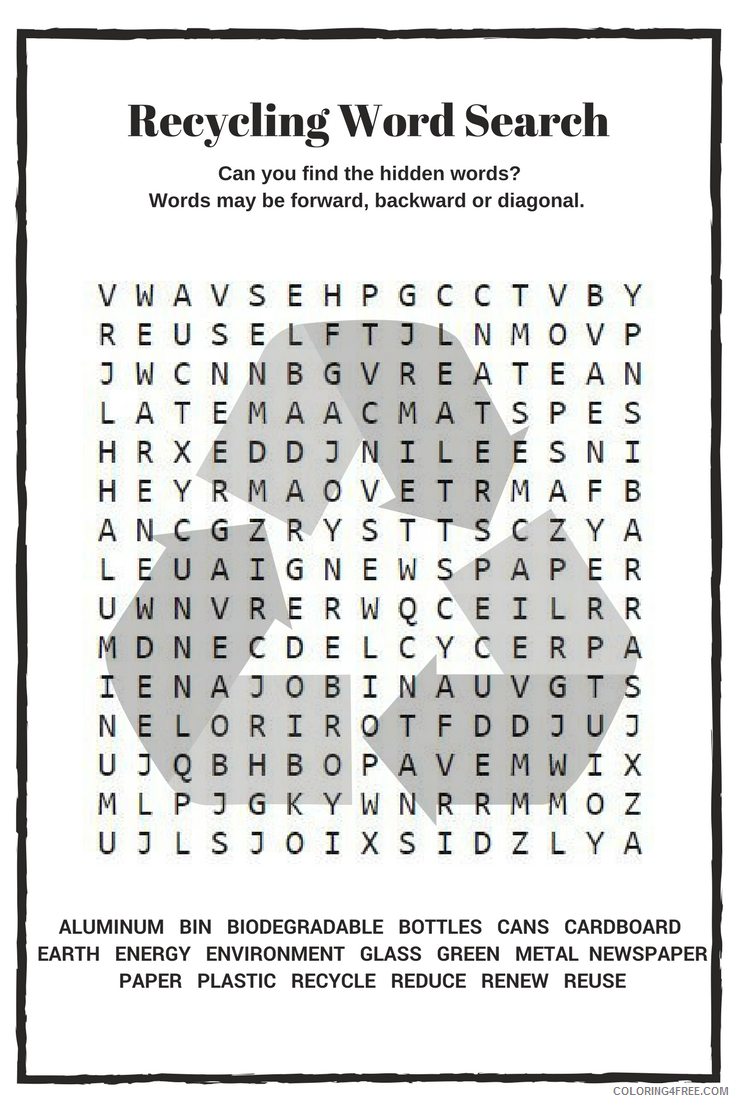 Recycling Coloring Pages Educational Recycling Word Search Printable 2020 1811 Coloring4free