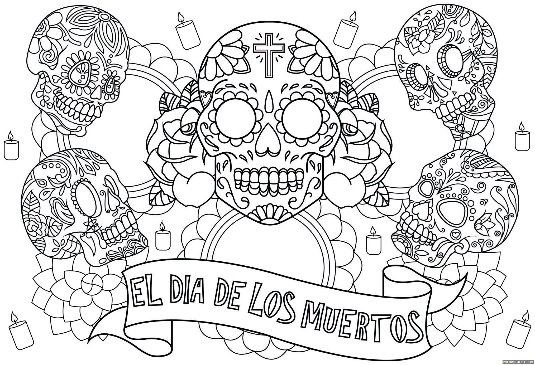 Skull for Adults Coloring Pages Day of the Dead Skull Printable 2020 697 Coloring4free