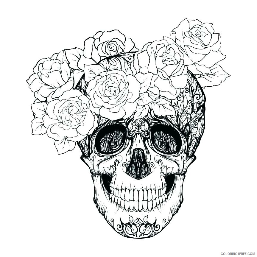 Skull for Adults Coloring Pages Roses Skull Tattoo Adult Printable 2020 712 Coloring4free