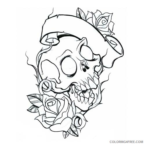 Skull for Adults Coloring Pages Roses and Skull for Adults Printable 2020 711 Coloring4free