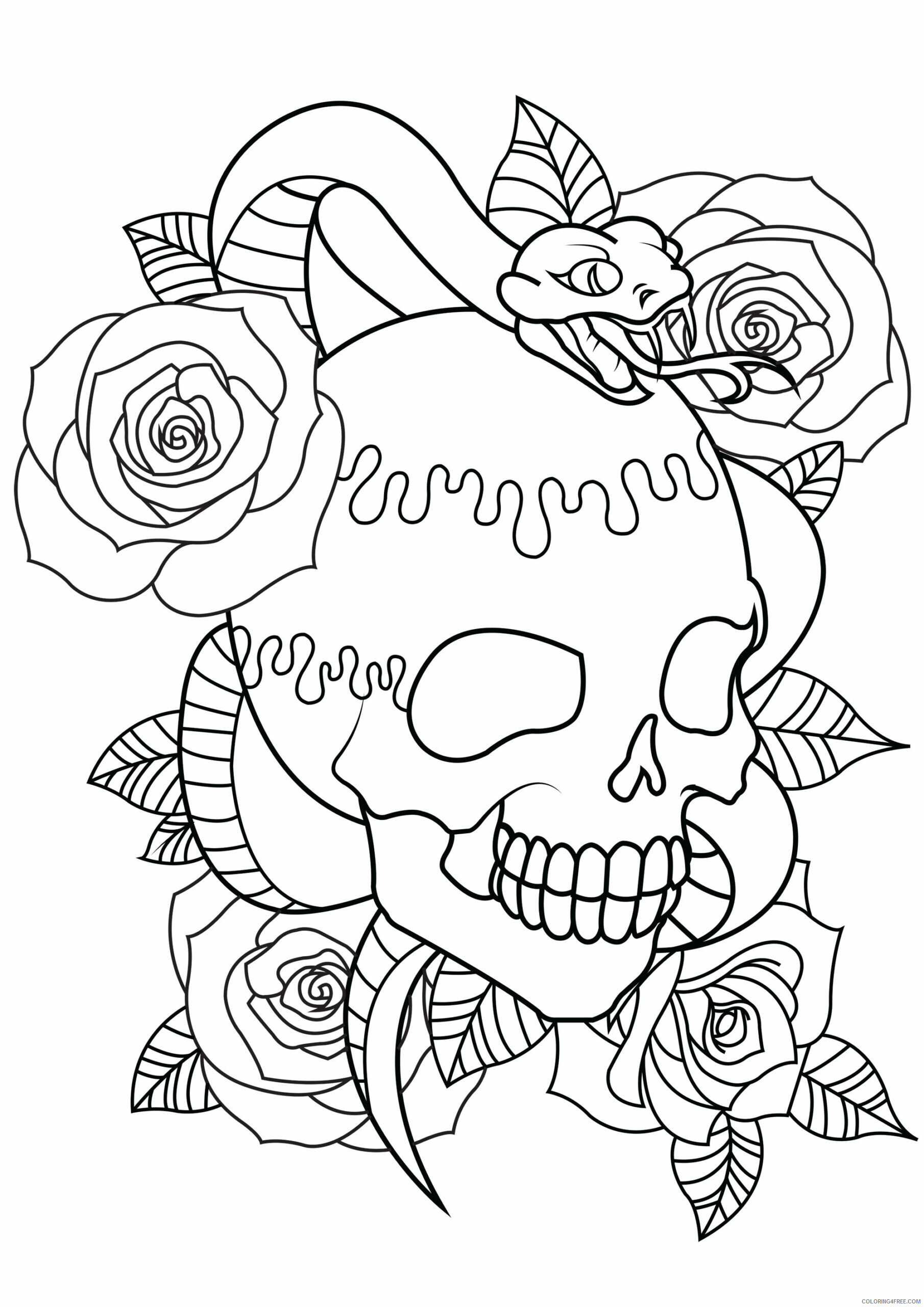 Skull for Adults Coloring Pages Skull Tattoo for Adults Printable 2020 746 Coloring4free