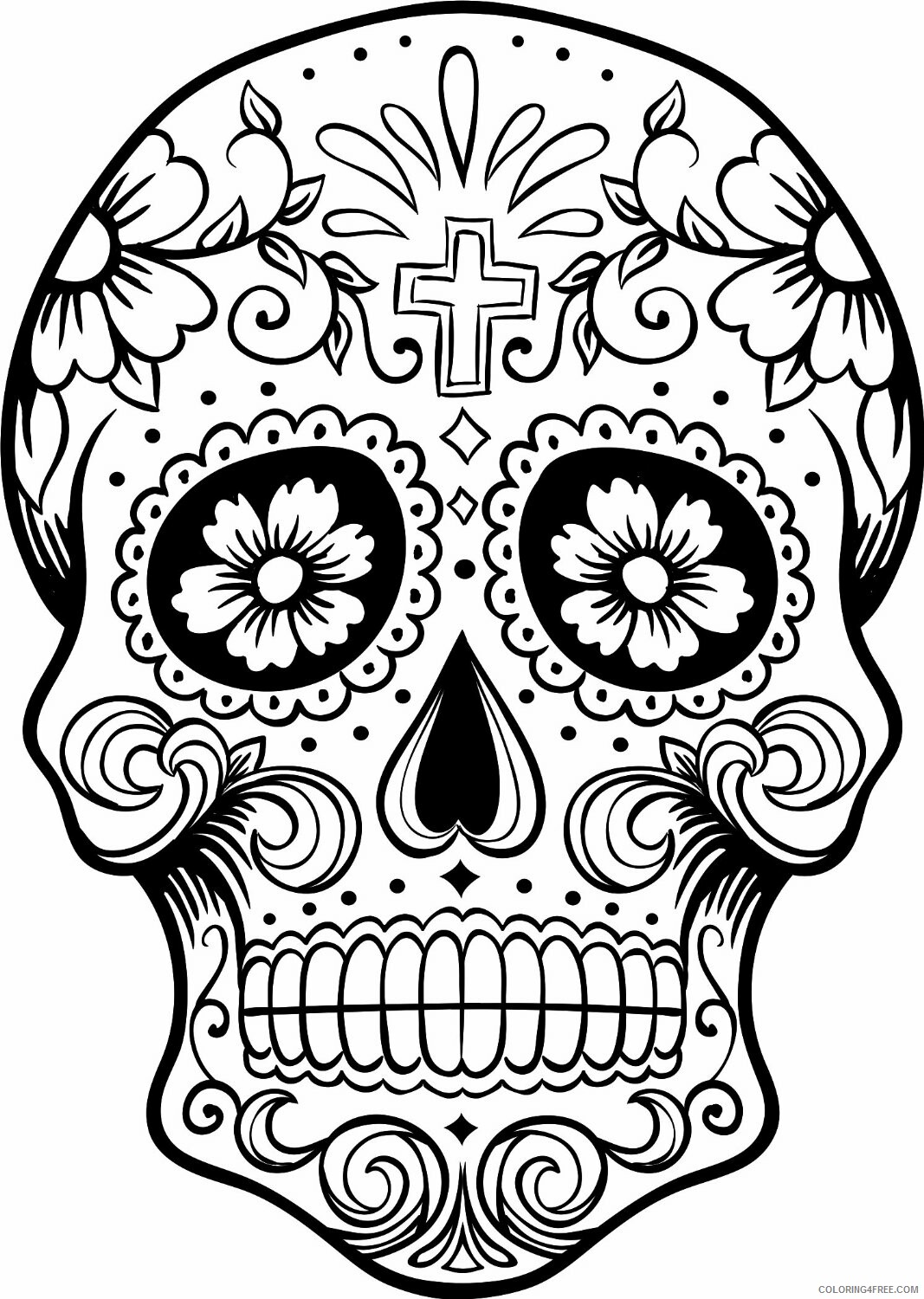 Skull for Adults Coloring Pages day of the dead mexican skulls Printable 2020 696 Coloring4free