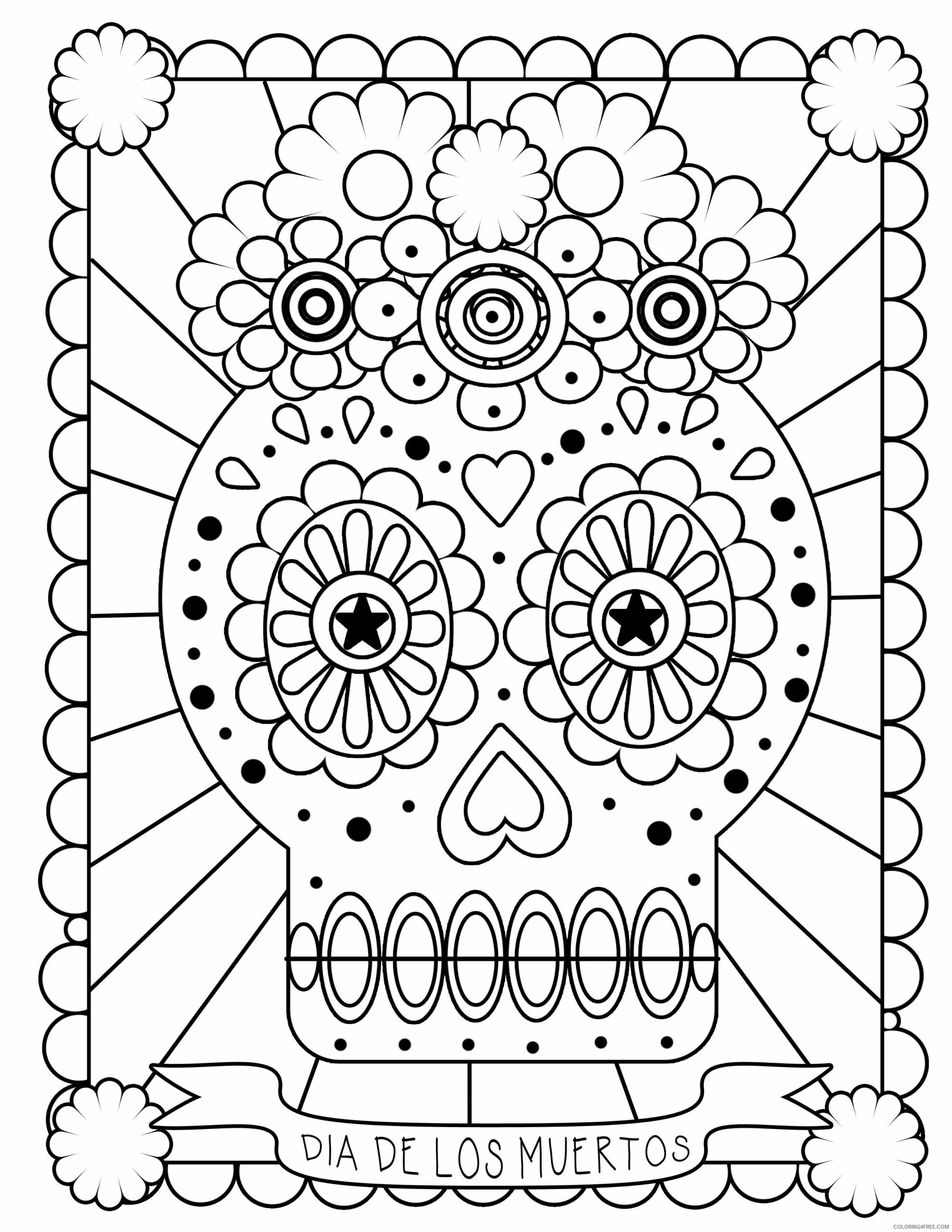 Skull for Adults Coloring Pages day of the dead skulls Printable 2020 695 Coloring4free