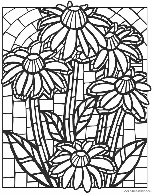 Stained Glass for Adults Coloring Pages Daisies for Adults Printable 2020 777 Coloring4free