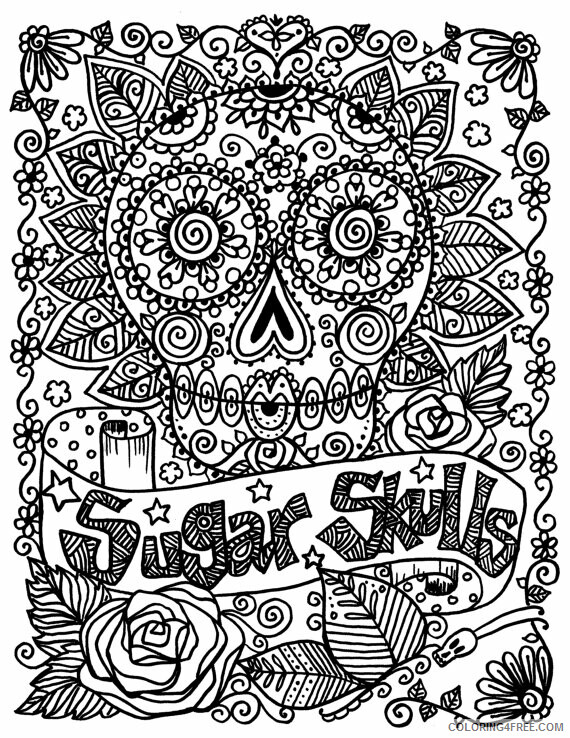 Sugar Skull Coloring Pages Adult Hard Sugar Skull For Adults Printable 2020 793 Coloring4free