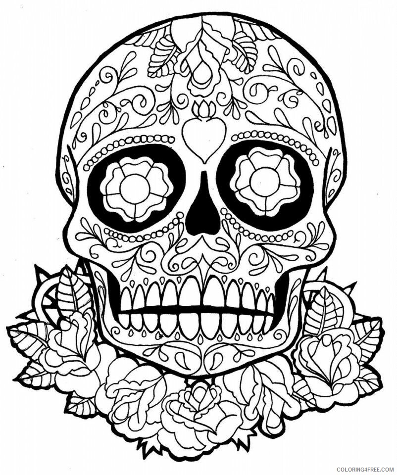 Sugar Skull Coloring Pages Adult Skull for Adults Printable 2020 795 Coloring4free
