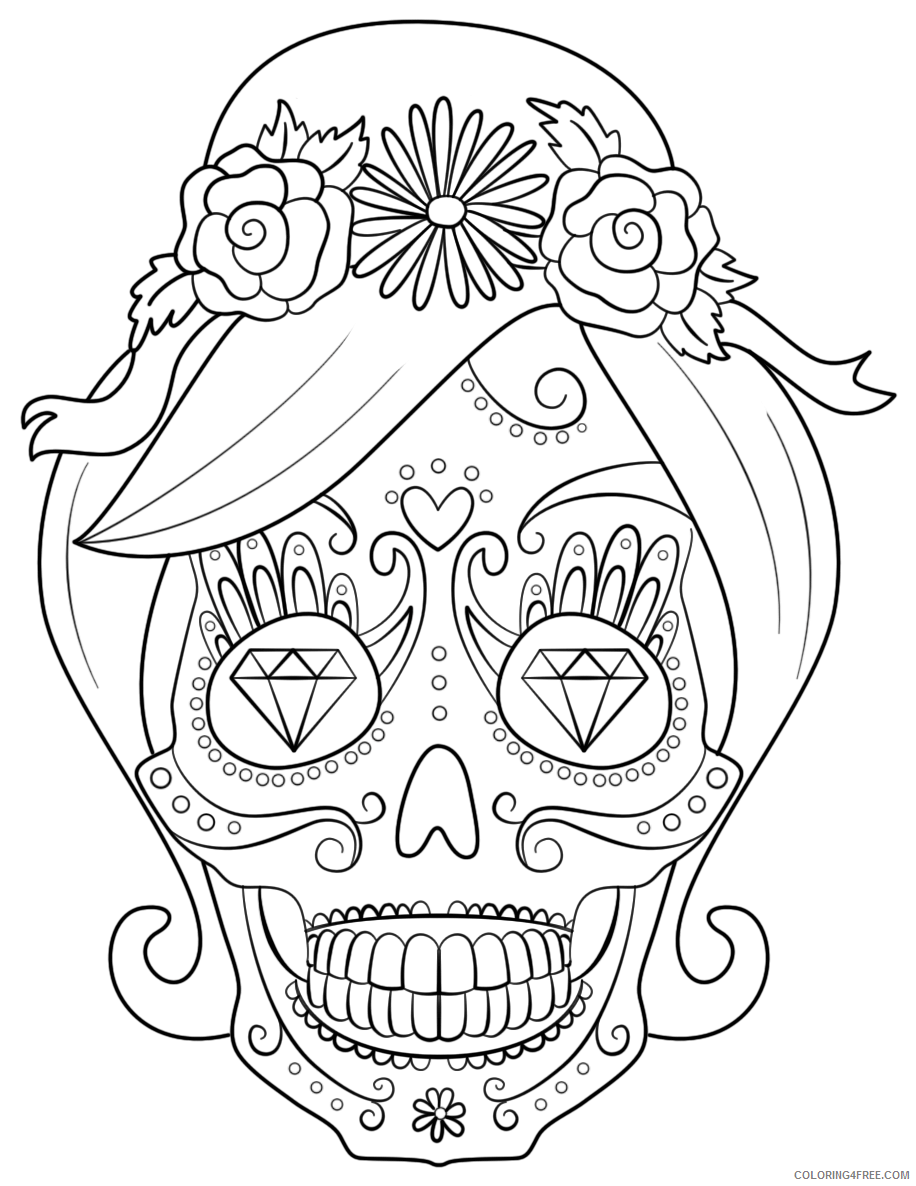Sugar Skull Coloring Pages Adult sugar skull woman Printable 2020 785 Coloring4free