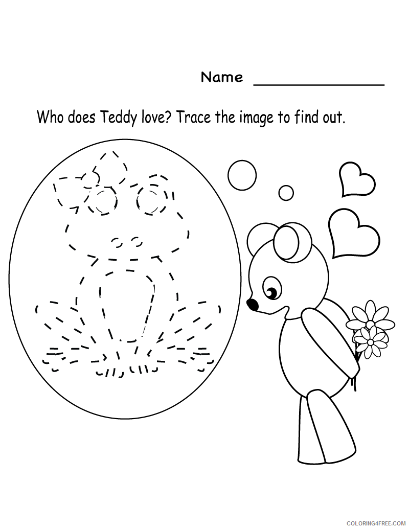 Tracing Coloring Pages Educational Valentines Worksheet Printable 2020 1990 Coloring4free