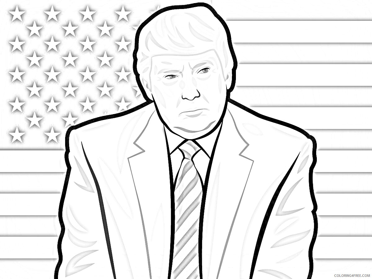 US Presidents Coloring Pages Educational Donald Trump 45th President 2020 2021 Coloring4free