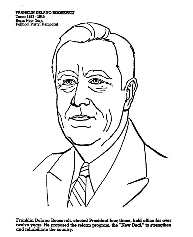US Presidents Coloring Pages Educational FDR Presidents Day Printable 2020 2023 Coloring4free