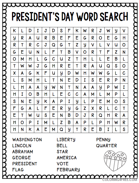 US Presidents Coloring Pages Educational Presidents Day Word Search 2020 2040 Coloring4free