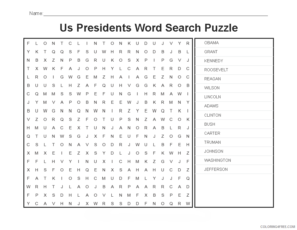 US Presidents Coloring Pages Educational US Presidents Day Word Search 2020 2055 Coloring4free