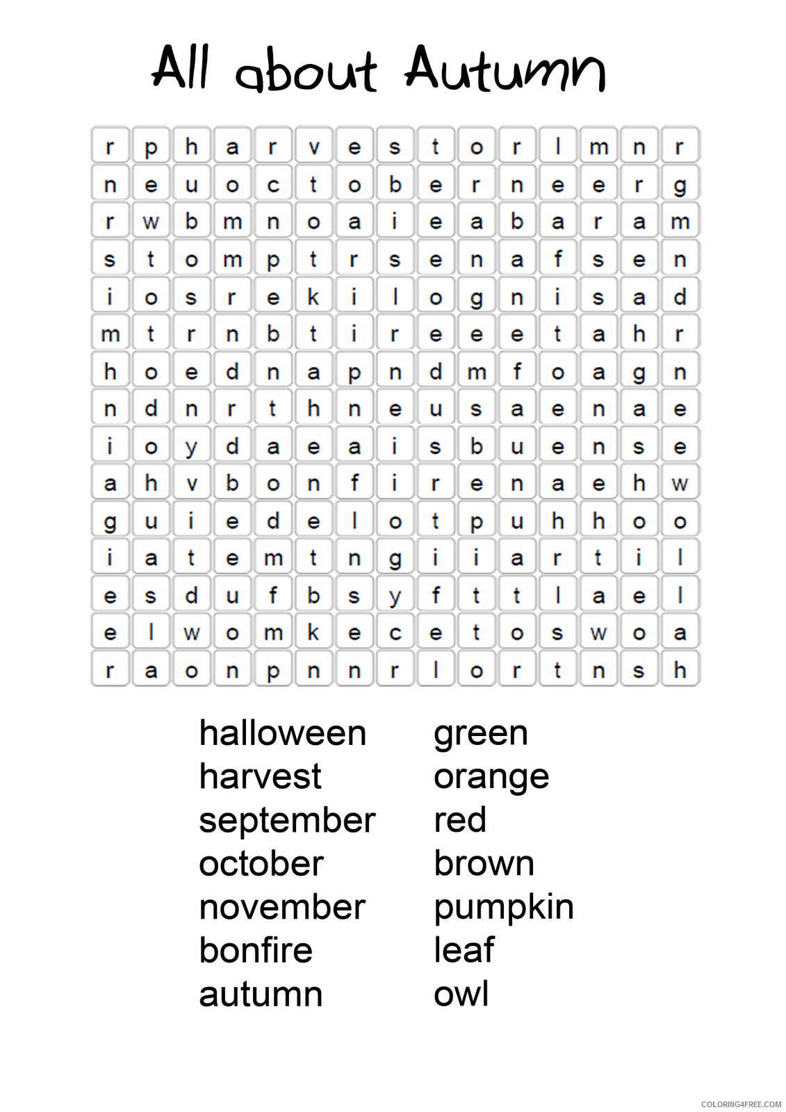 Word Searches Coloring Pages Educational All About Autumn Printable 2020 2078 Coloring4free
