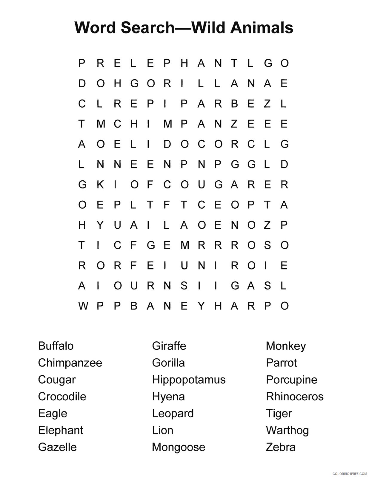 Word Searches Coloring Pages Educational Animals For Kids Printable 2020 2079 Coloring4free Coloring4free Com - roblox clothing 2079