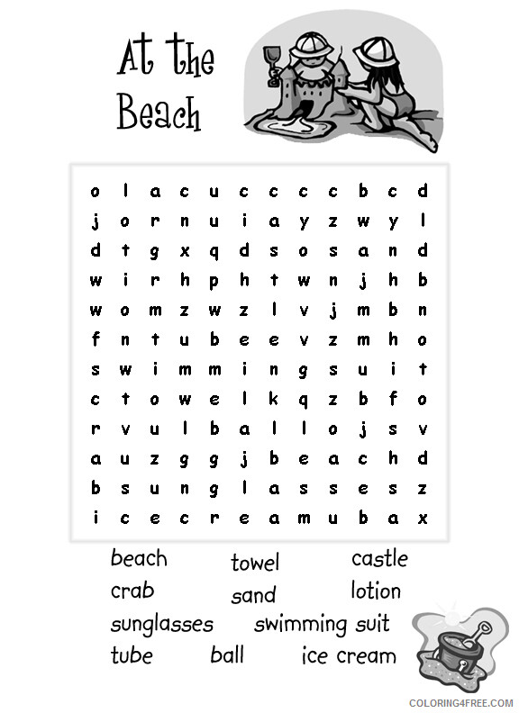 Word Searches Coloring Pages Educational At the Beach Summer Puzle 2020 2083 Coloring4free