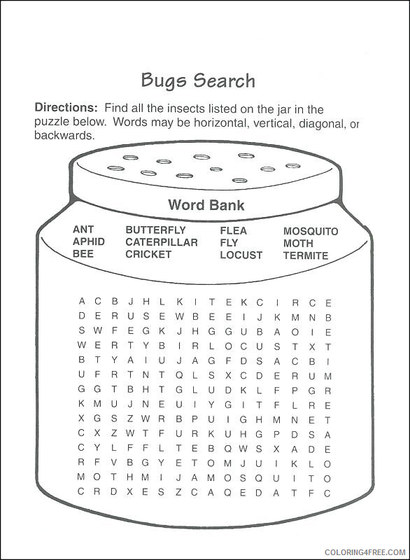 Word Searches Coloring Pages Educational Bugs Third Grade Printable 2020 2084 Coloring4free