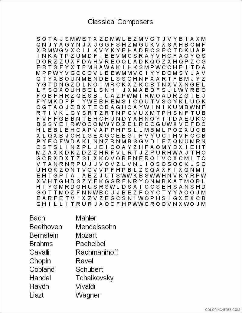 Word Searches Coloring Pages Educational Classical Composers Printable 2020 2086 Coloring4free