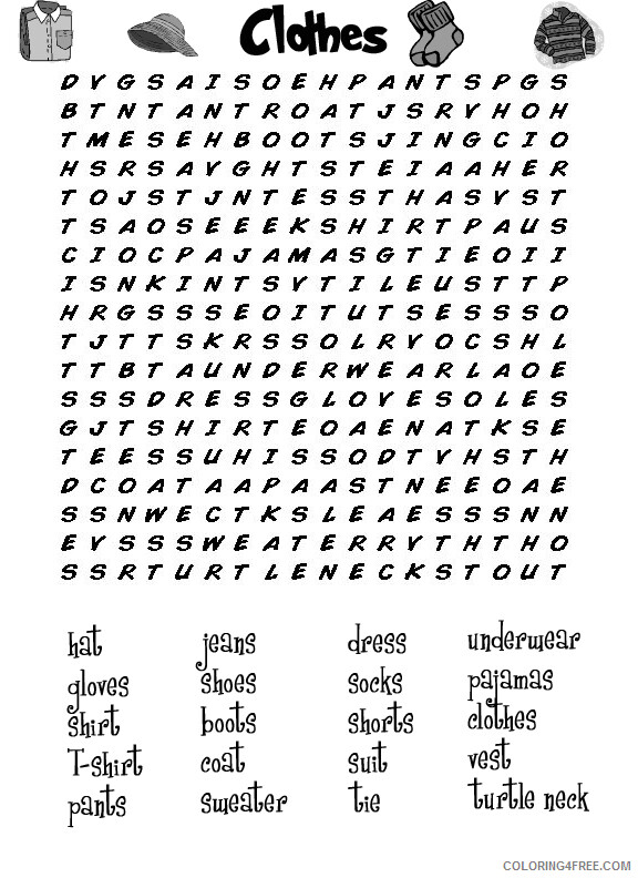 Word Searches Coloring Pages Educational Clothes Third Grade Printable 2020 2087 Coloring4free