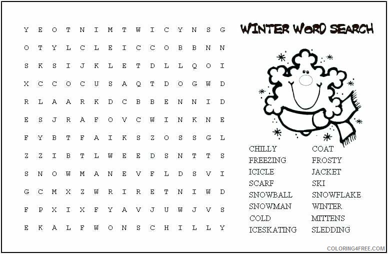 Word Searches Coloring Pages Educational Cold Winter Printable 2020 2088 Coloring4free