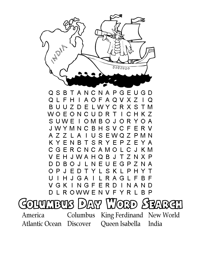 Word Searches Coloring Pages Educational Columbus Day Printable 2020 2089 Coloring4free