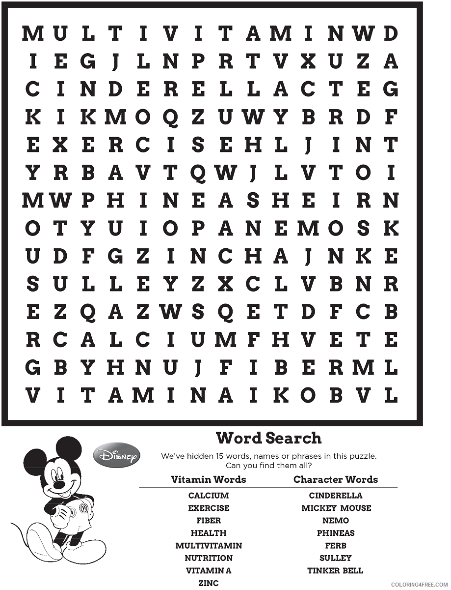 Word Searches Coloring Pages Educational Disney Printable 2020 2092 Coloring4free