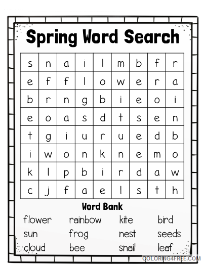 Word Searches Coloring Pages Educational Easy Spring Printable 2020 2095 Coloring4free