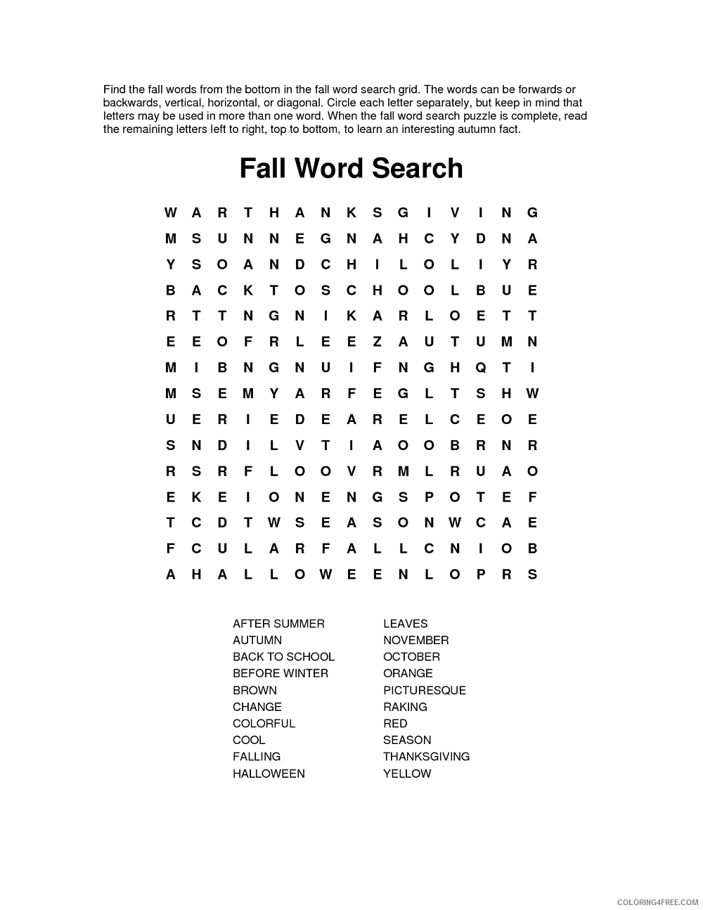 Word Searches Coloring Pages Educational Fall Word Search Printable 2020 2110 Coloring4free