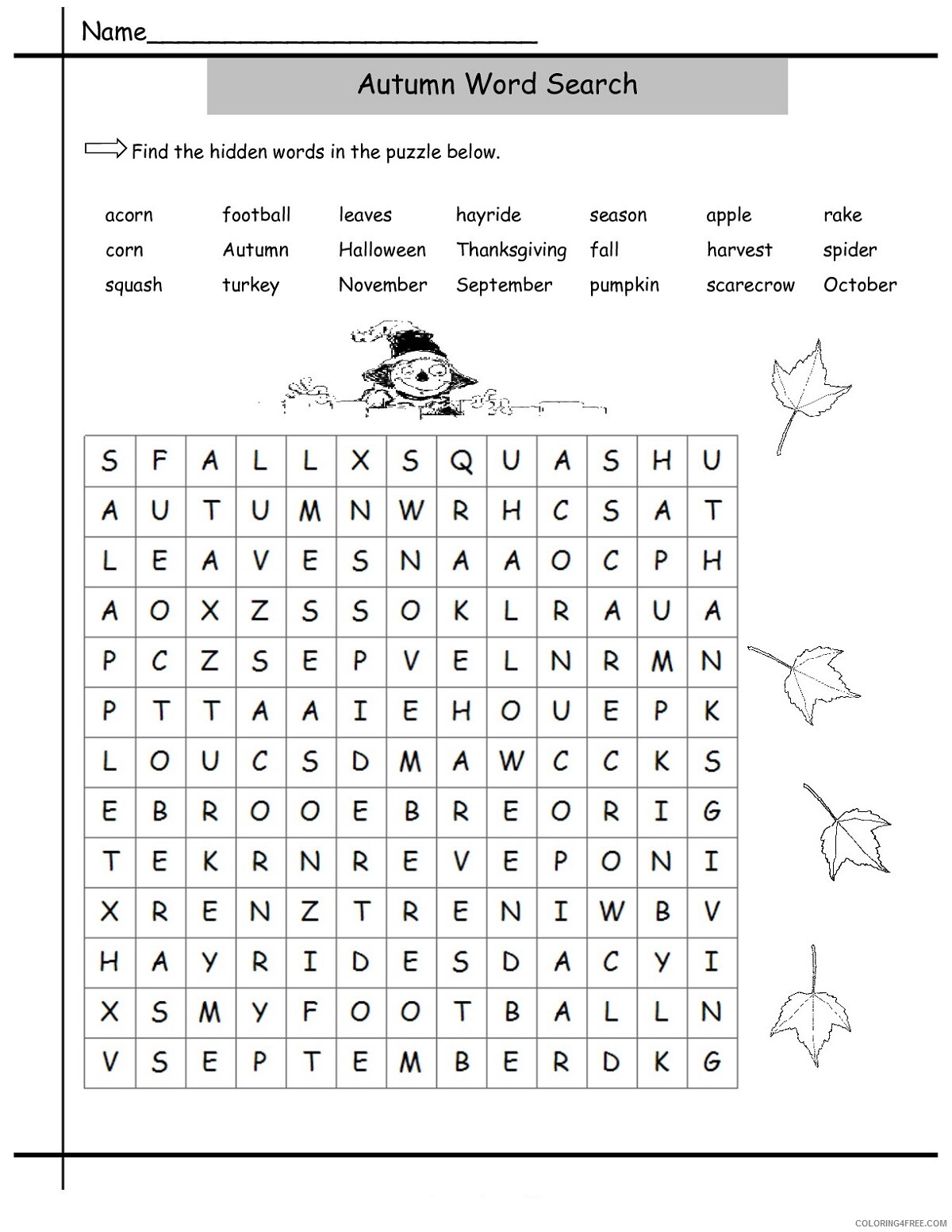 Word Searches Coloring Pages Educational Free Autumn Printable 2020 2113 Coloring4free