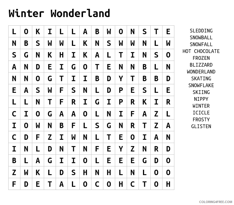 Word Searches Coloring Pages Educational Free Winter Printable 2020 2118 Coloring4free