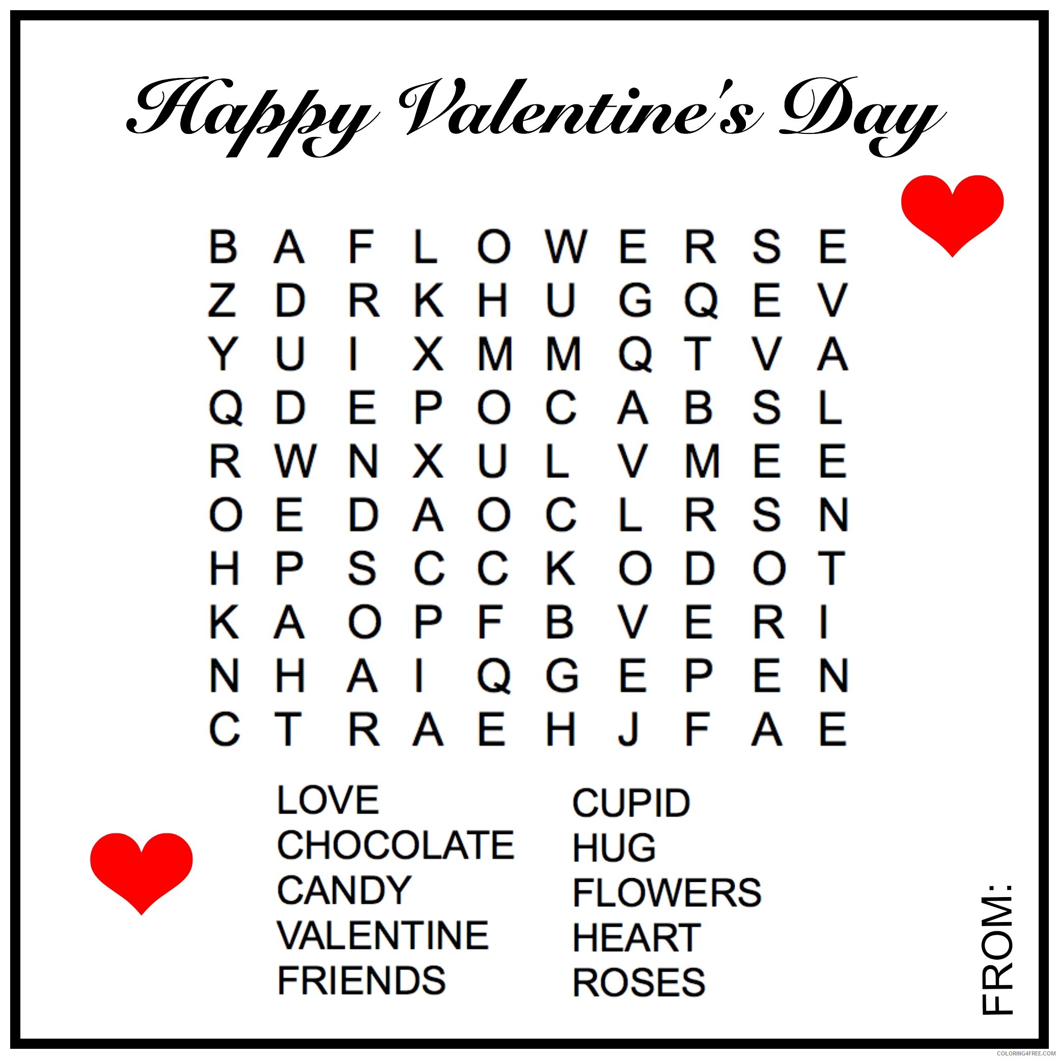 Word Searches Coloring Pages Educational Happy Valentines Printable 2020 2122 Coloring4free