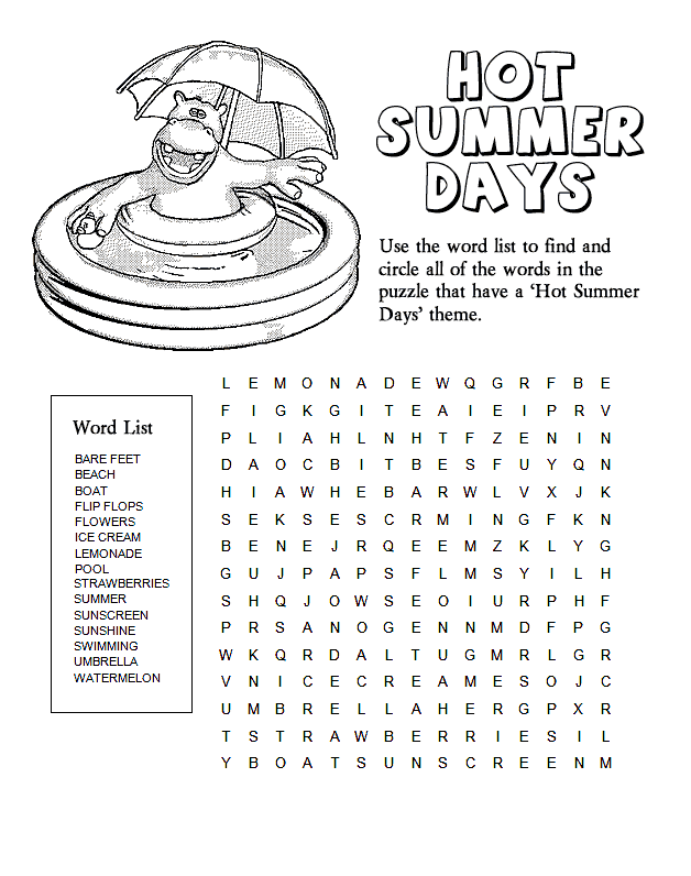 Word Searches Coloring Pages Educational Hot Summer Days Printable 2020 2123 Coloring4free
