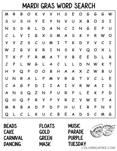 Word Searches Coloring Pages Educational Mardi Gras Printable 2020 2132 Coloring4free