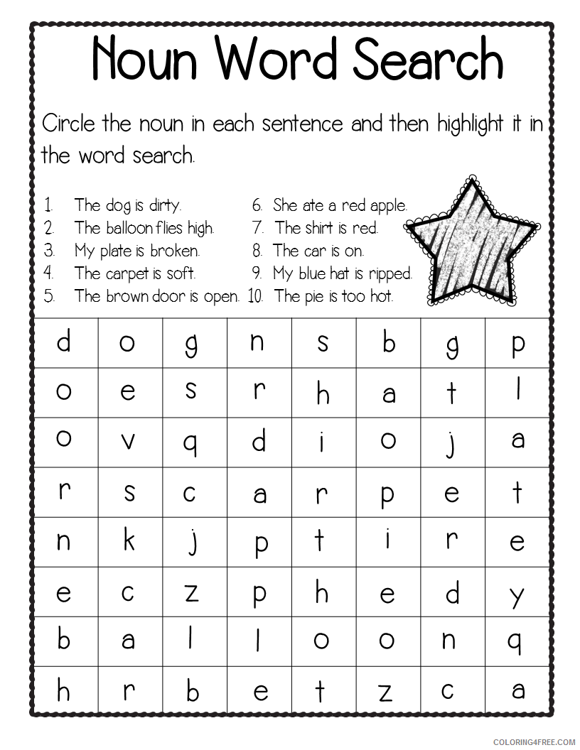 Word Searches Coloring Pages Educational Noun Third Grade Printable 2020 2133 Coloring4free