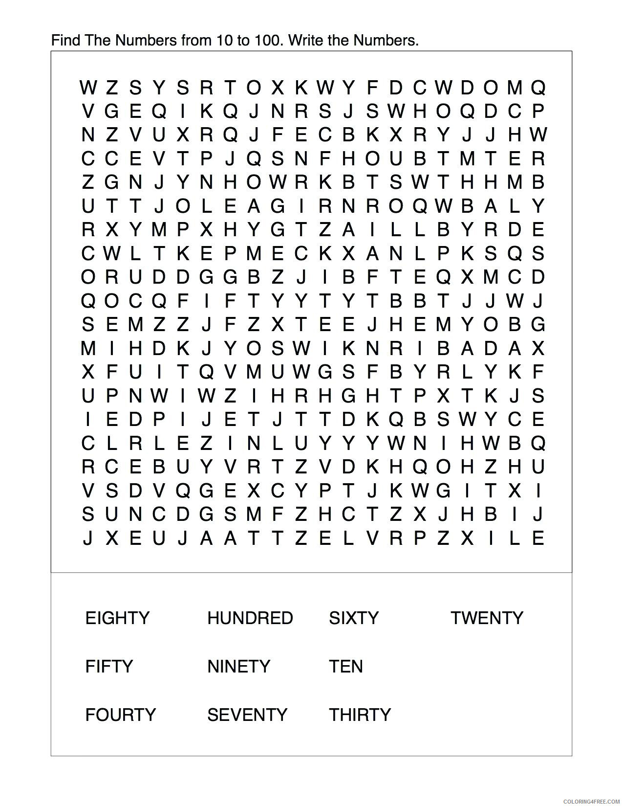 Word Searches Coloring Pages Educational Numbers Third Grade Printable 2020 2134 Coloring4free