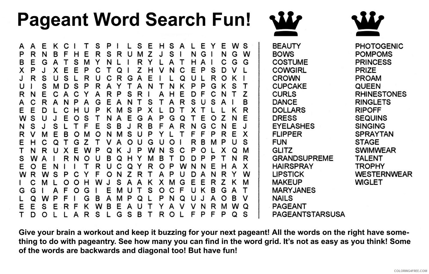 Word Searches Coloring Pages Educational Pageant Free Printable 2020 2135 Coloring4free
