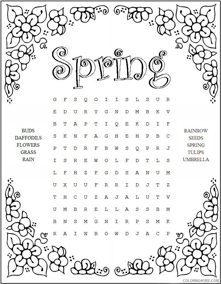 Word Searches Coloring Pages Educational Print Spring Printable 2020 2139 Coloring4free