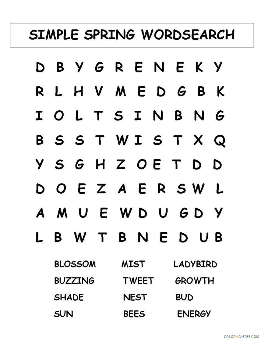 Word Searches Coloring Pages Educational Simple Spring Printable 2020 2144 Coloring4free