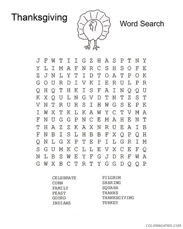 Word Searches Coloring Pages Educational Simple Thanksgiving 2020 2146 Coloring4free