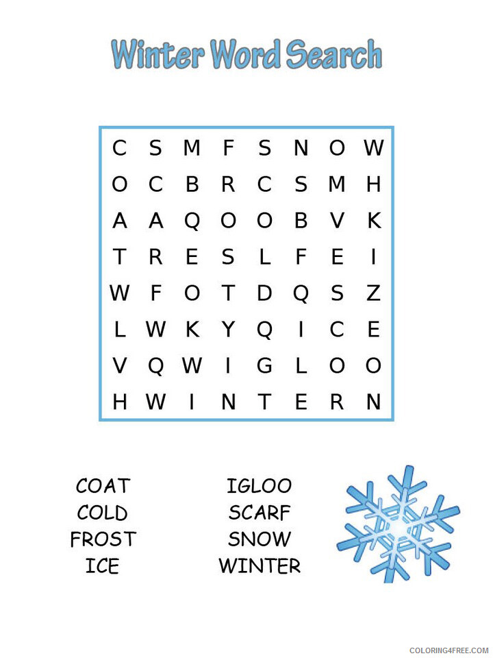 Word Searches Coloring Pages Educational Simple Winter Printable 2020 2147 Coloring4free